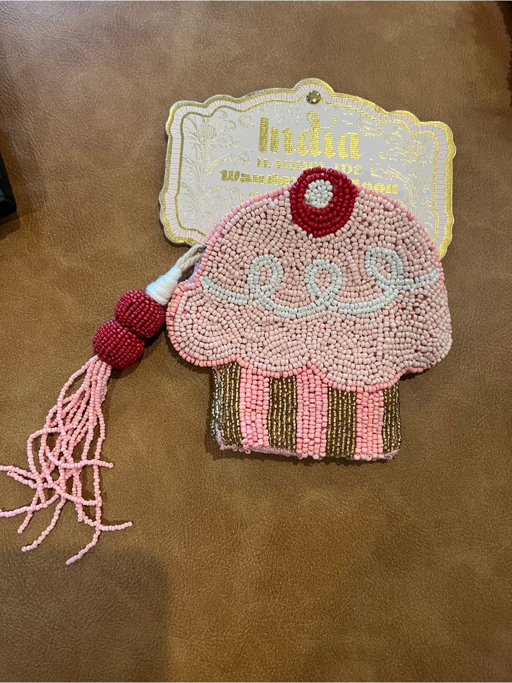 NWT Beaded Pink Cupcake Coin Purse with Tassel